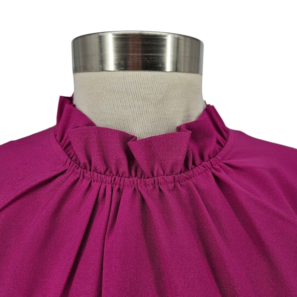 J.CREW Shift Dress Magenta Pink Long Sleeve Ruffle Neck Zip Back 6 - Picture 3 of 10